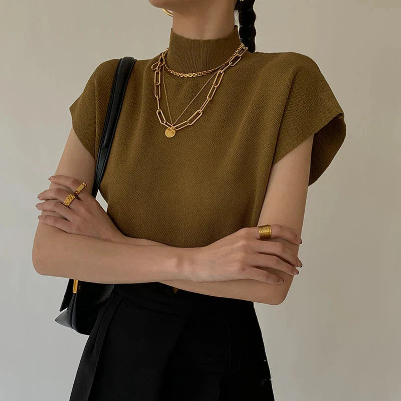 Blusa de Malha com Gola Alta