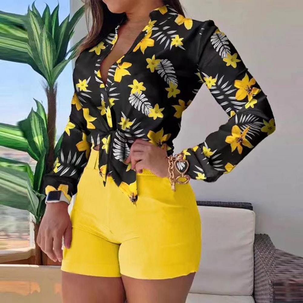 Conjunto Camisa Social de Estampa Floral + Short