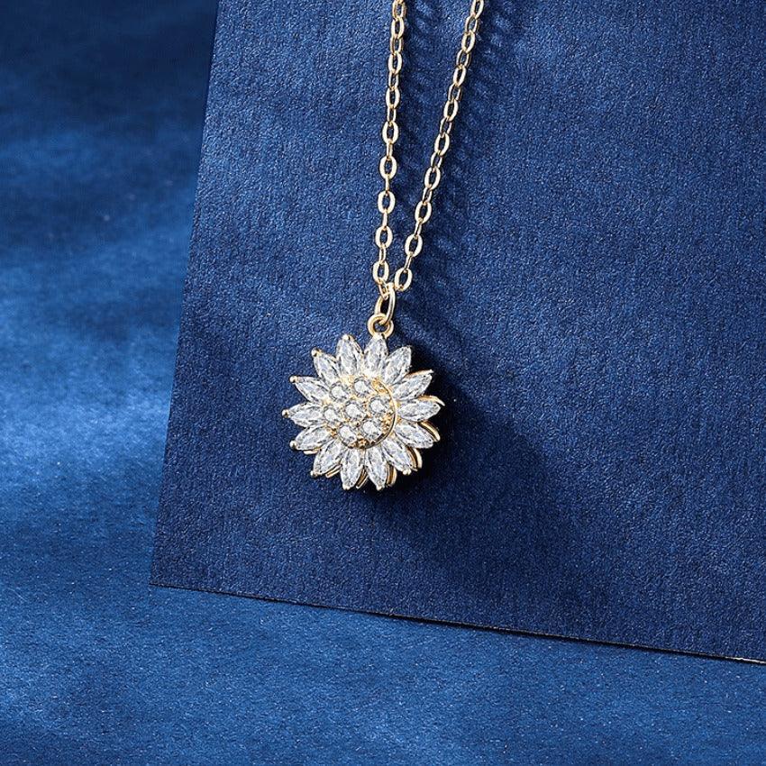 Corrente Giratória Feminina Girassol SUNFLOWER - Banhada em Ouro e Prata Cravejada Em Zircônia Tipo AAA - Lojas Promorin