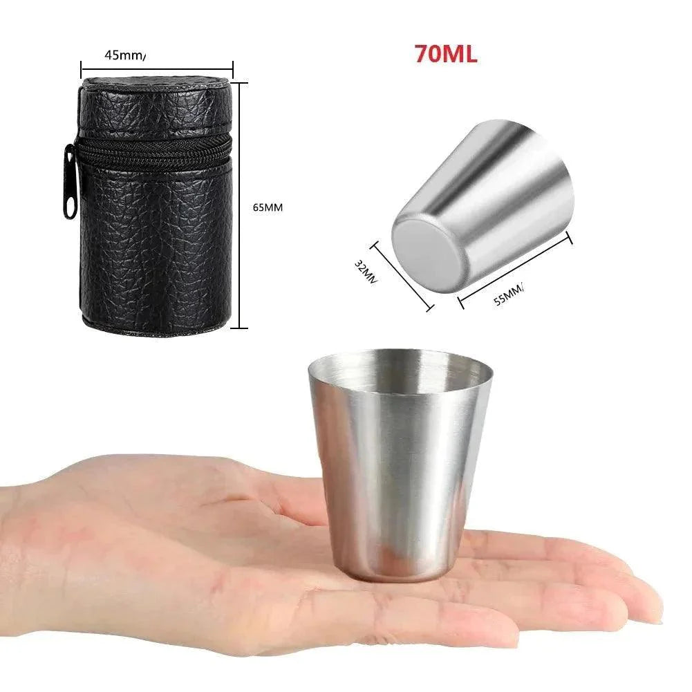 Kit com 6 Mini Copos de Shot de Aço Inoxidável + Case Porta Copo - Lojas Promorin
