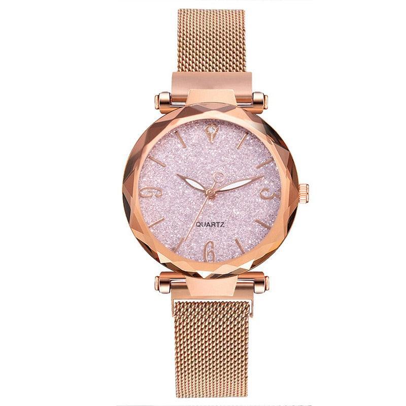 Relógio Feminino QUARTZ Crystal Rosê - Luxuoso com Pulseira Rosê Gold e Fundo Cristal Rosê (ÚLTIMAS PEÇAS EM QUEIMA DE ESTOQUE) - Lojas Promorin