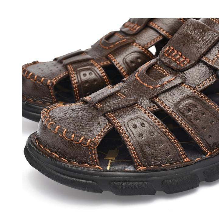 Sandália de Couro Masculina Anti Stress com Velcro - Lojas Promorin