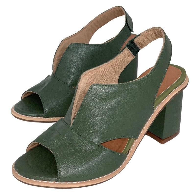 Sandália Laíza Peep Toe em Couro Salto Bloco Médio - Lojas Promorin