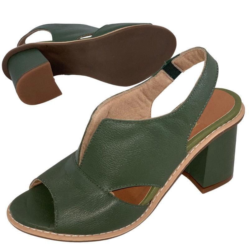 Sandália Laíza Peep Toe em Couro Salto Bloco Médio - Lojas Promorin