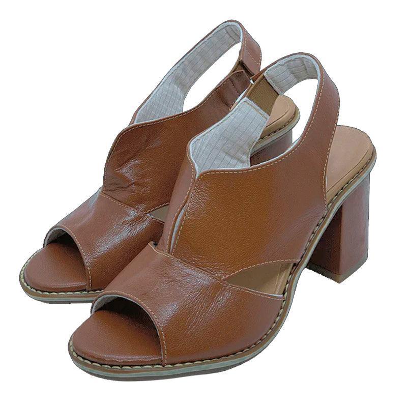 Sandália Laíza Peep Toe em Couro Salto Bloco Médio - Lojas Promorin