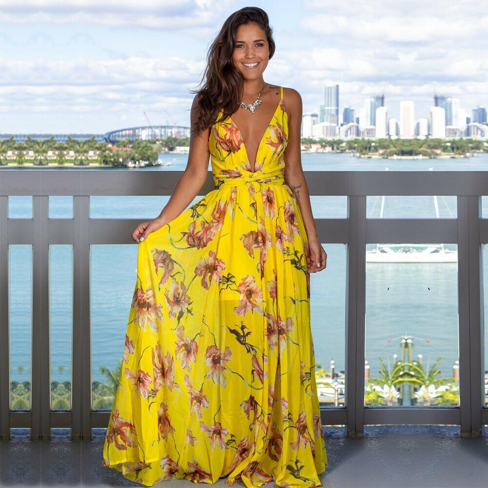 Vestido Longo Floral com Fenda Maju - Lojas Promorin