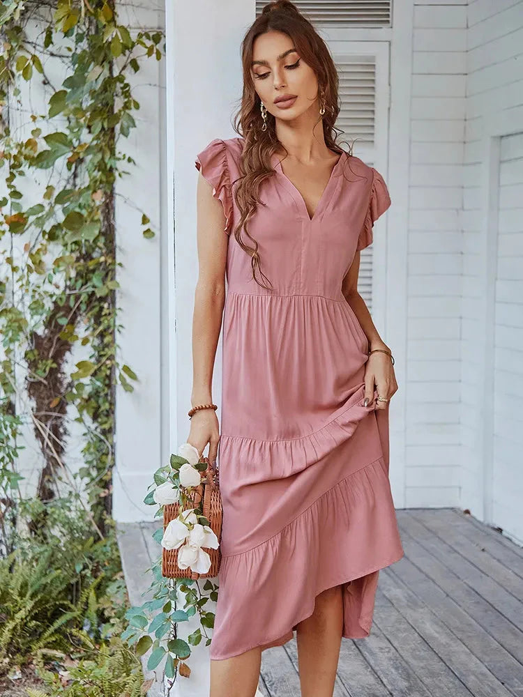 Vestido Midi com Manga Babado Valentina - Moda Verão