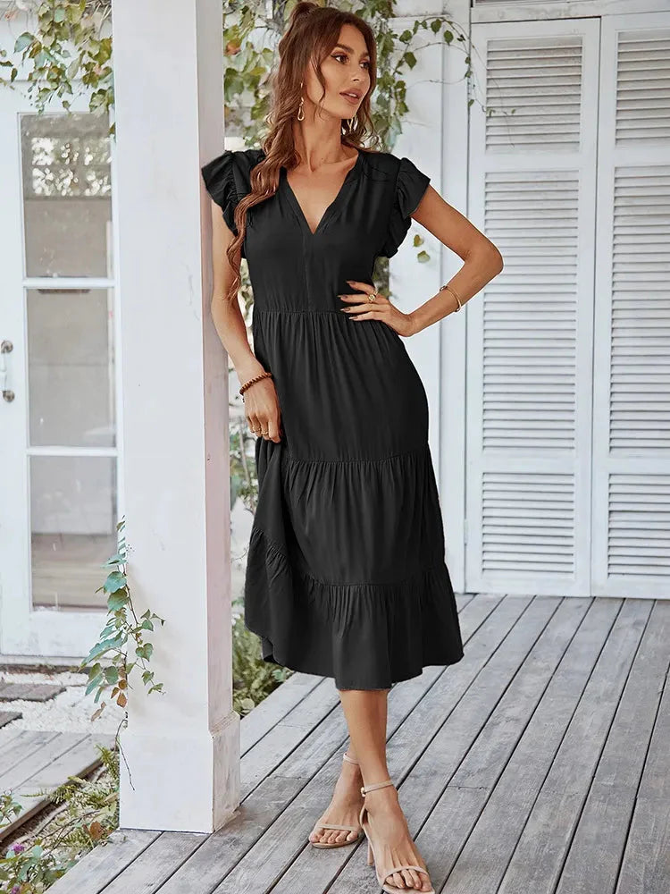 Vestido Midi com Manga Babado Valentina - Moda Verão