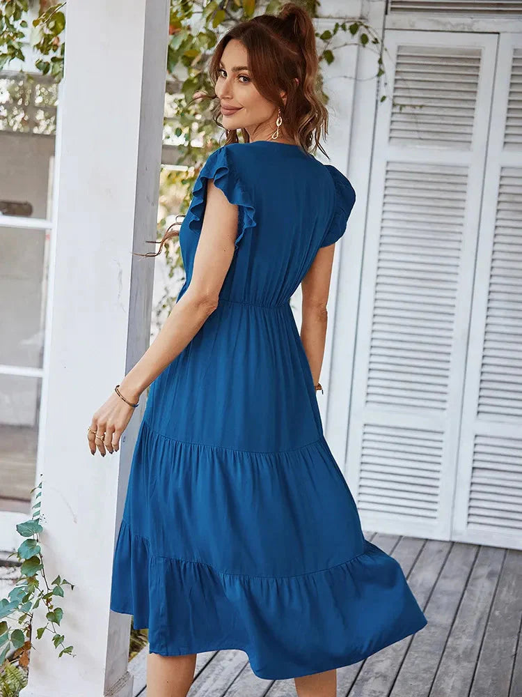 Vestido Midi com Manga Babado Valentina - Moda Verão