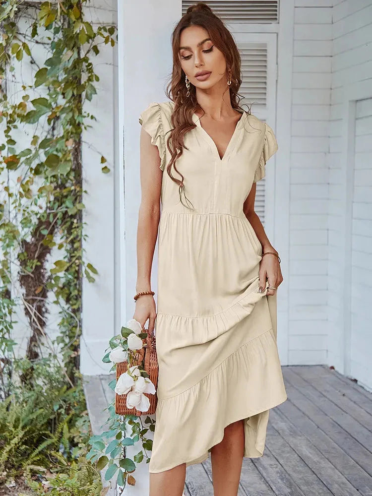 Vestido Midi com Manga Babado Valentina - Moda Verão