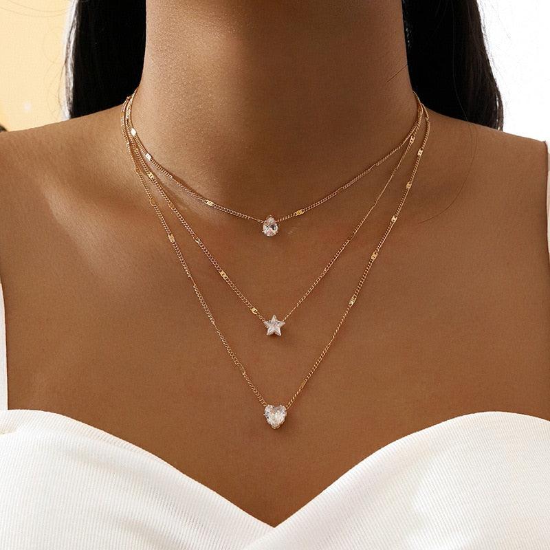 Colar Triplo com Cristais de Zircônia - Lojas Promorin