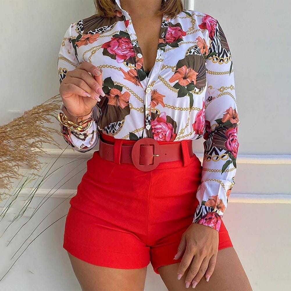 Conjunto Camisa Social de Estampa Floral + Short