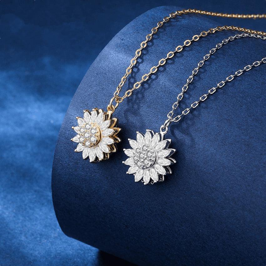 Corrente Giratória Feminina Girassol SUNFLOWER - Banhada em Ouro e Prata Cravejada Em Zircônia Tipo AAA - Lojas Promorin