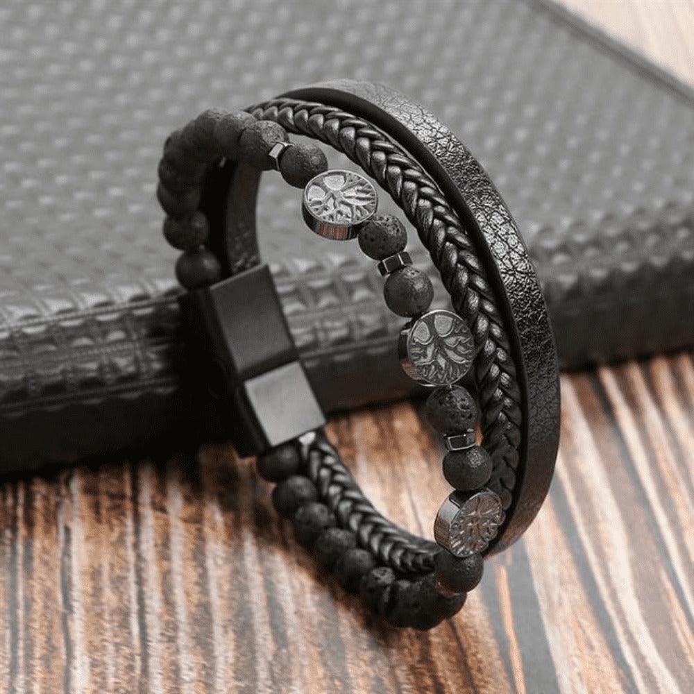 Pulseira THE MAN Em Couro De Qualidade Premium - Joia Com Pedras e Pingentes - Lojas Promorin