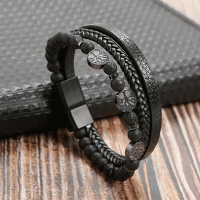 Pulseira THE MAN Em Couro De Qualidade Premium - Joia Com Pedras e Pingentes - Lojas Promorin