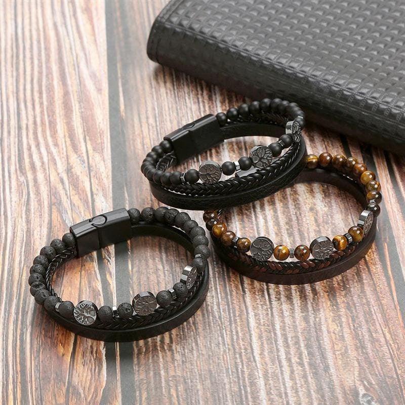 Pulseira THE MAN Em Couro De Qualidade Premium - Joia Com Pedras e Pingentes - Lojas Promorin
