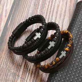 Pulseira THE MAN Em Couro De Qualidade Premium - Joia Com Pedras e Pingentes - Lojas Promorin