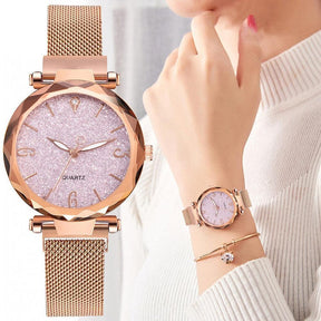 Relógio Feminino QUARTZ Crystal Rosê - Luxuoso com Pulseira Rosê Gold e Fundo Cristal Rosê (ÚLTIMAS PEÇAS EM QUEIMA DE ESTOQUE) - Lojas Promorin