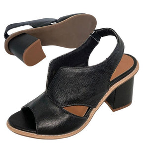 Sandália Laíza Peep Toe em Couro Salto Bloco Médio - Lojas Promorin
