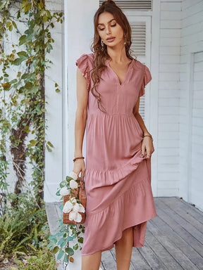Vestido Midi com Manga Babado Valentina - Moda Verão