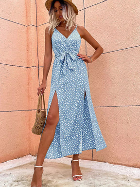 Vestido Mila Longo de Fenda Poá - Moda Verão